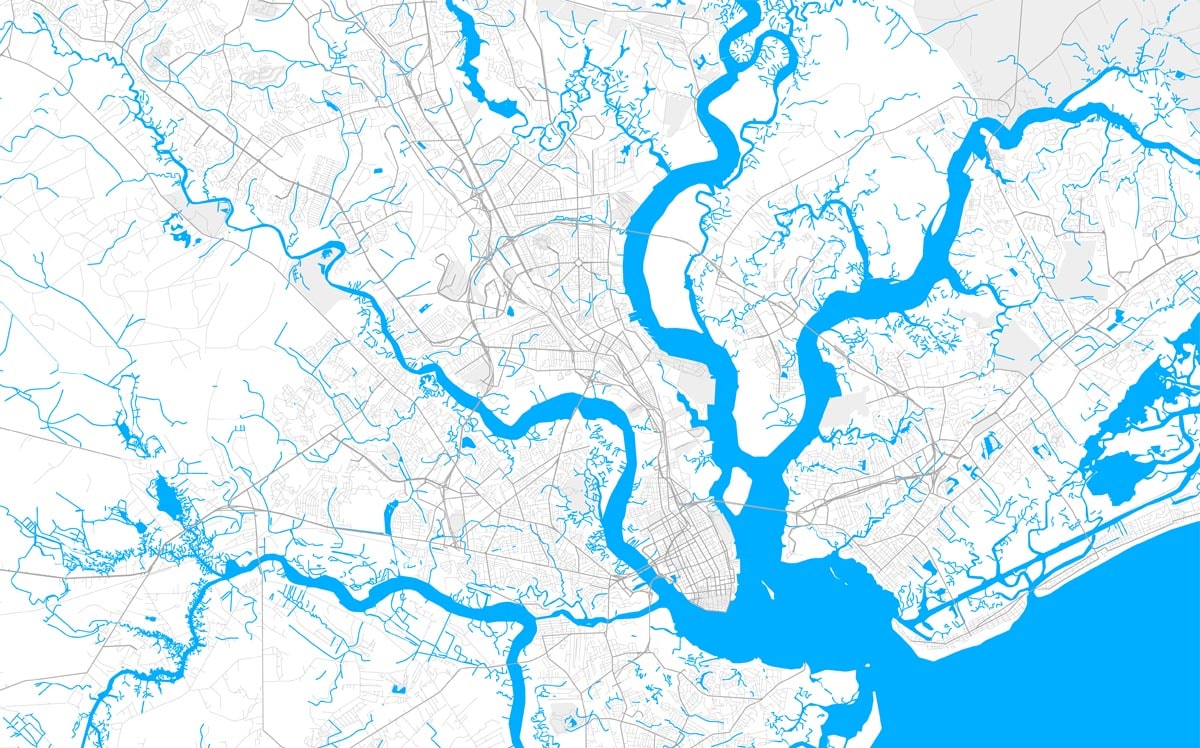 Rich detailed vector map of North Charleston, South Carolina, USA