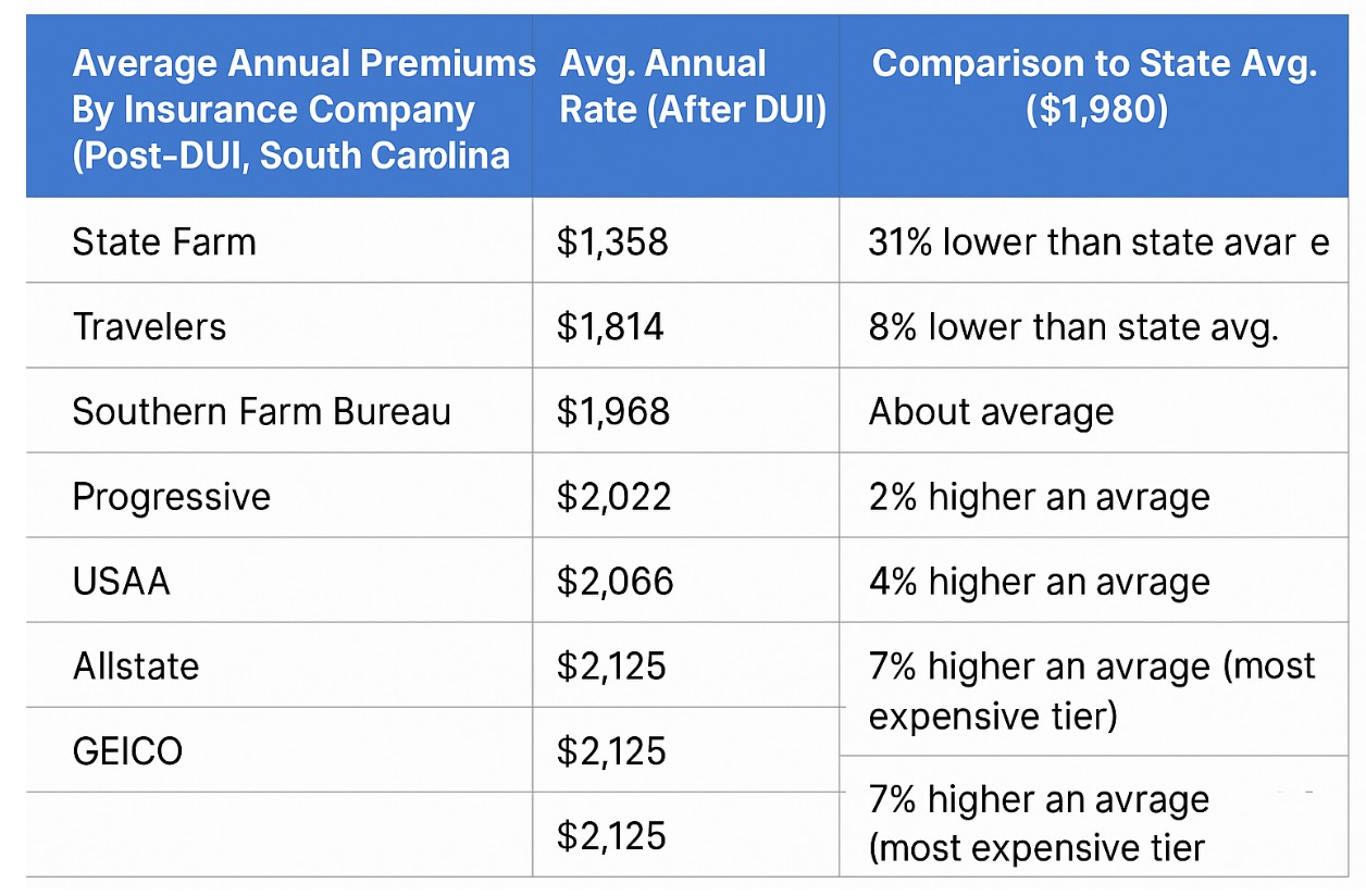 Average Annual Insurance Premium After a DUI in South Carolina