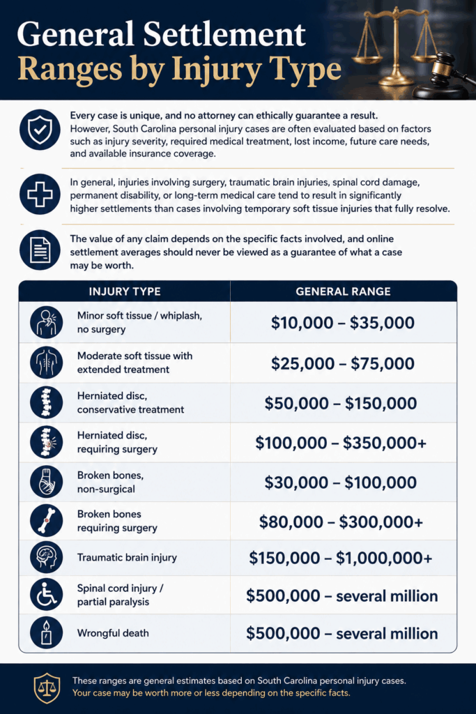 General Car Accident Case Settlement Ranges by Injury Type